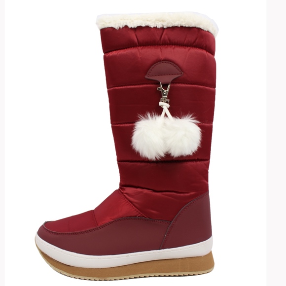Wine Nylon Faux Fur Shearling Winter Boot - Picture 3 of 8
